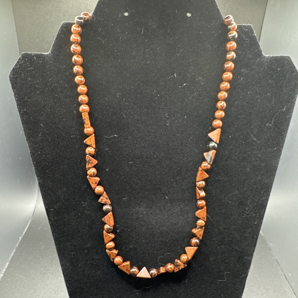 Vintage Brown and Black Beaded Necklace‎ On 925 Closure